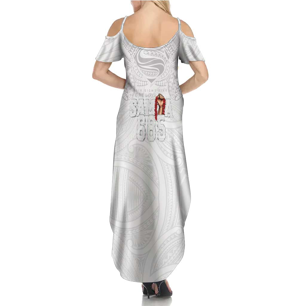 Super Samoa-Six Eight Five to The World Family Matching Summer Maxi Dress and Hawaiian Shirt Traditional Samoan Tattoo All White LT03 - Polynesian Pride