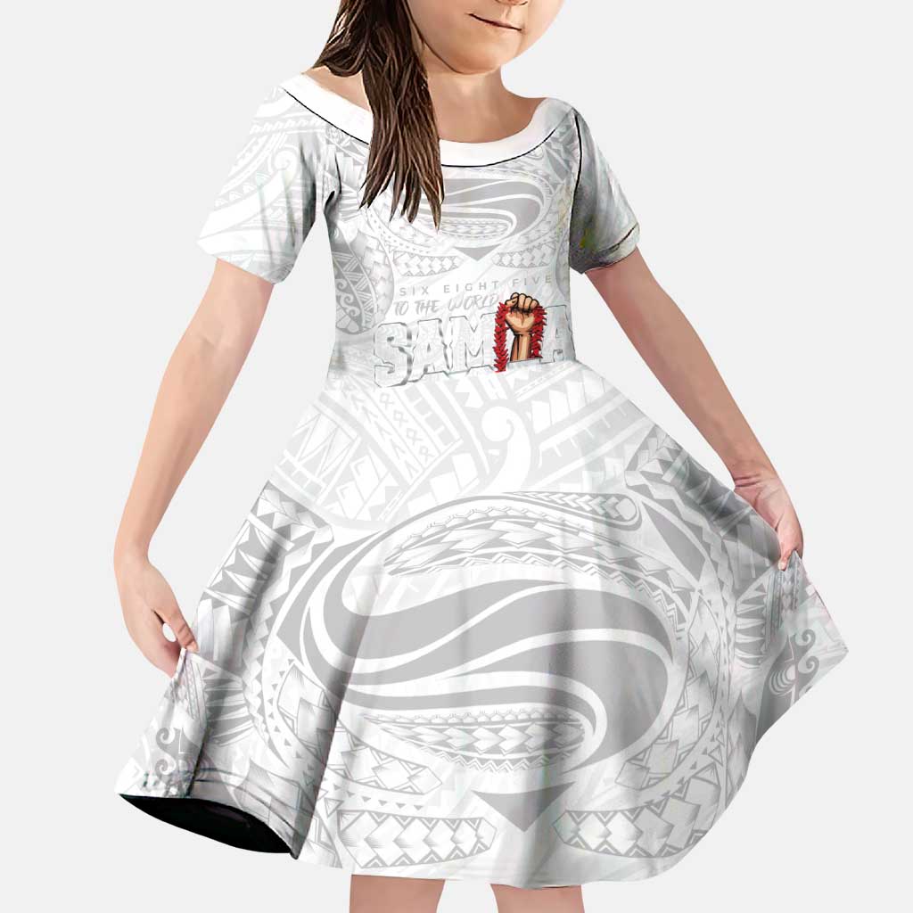 Super Samoa-Six Eight Five to The World Family Matching Tank Maxi Dress and Hawaiian Shirt Traditional Samoan Tattoo All White LT03 Daughter's Dress White - Polynesian Pride