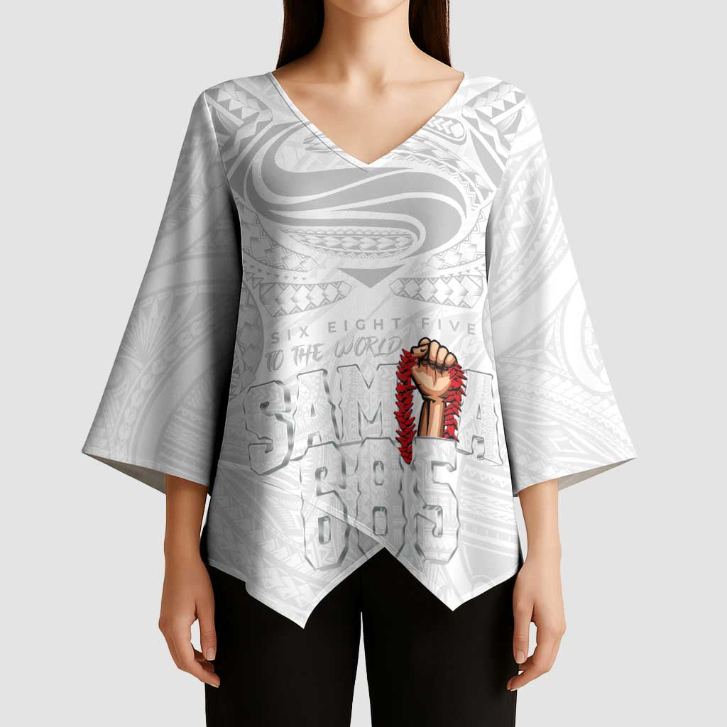 Super Samoa-Six Eight Five to The World Kimono Sleeve Blouse Traditional Samoan Tattoo All White