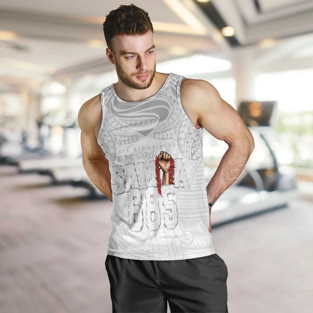 Super Samoa-Six Eight Five to The World Men Tank Top Traditional Samoan Tattoo All White