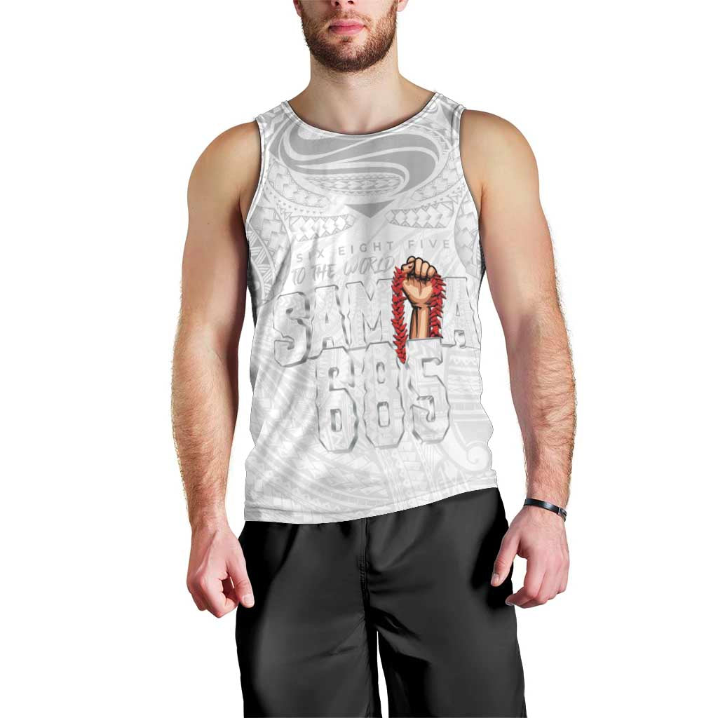Super Samoa-Six Eight Five to The World Men Tank Top Traditional Samoan Tattoo All White