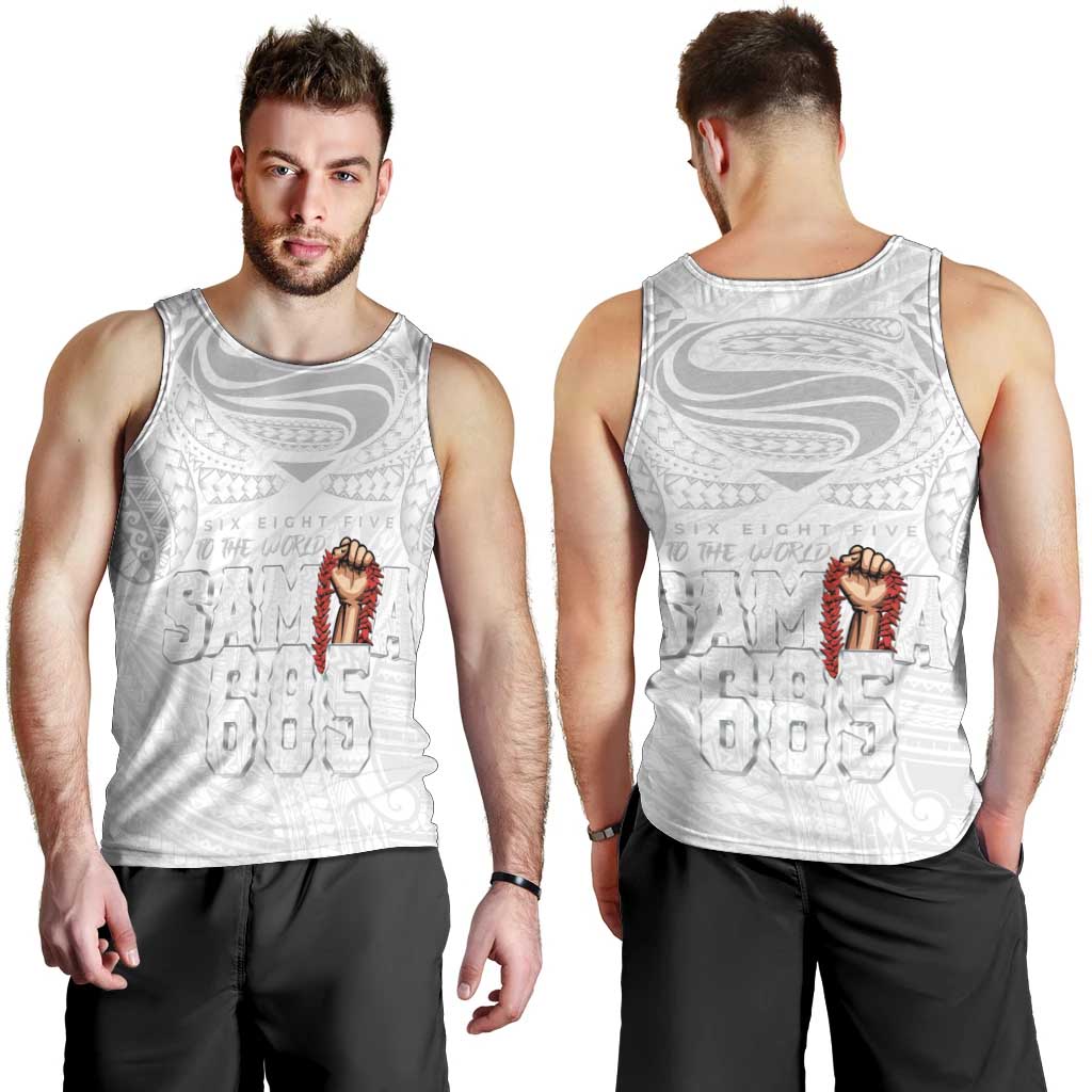 Super Samoa-Six Eight Five to The World Men Tank Top Traditional Samoan Tattoo All White