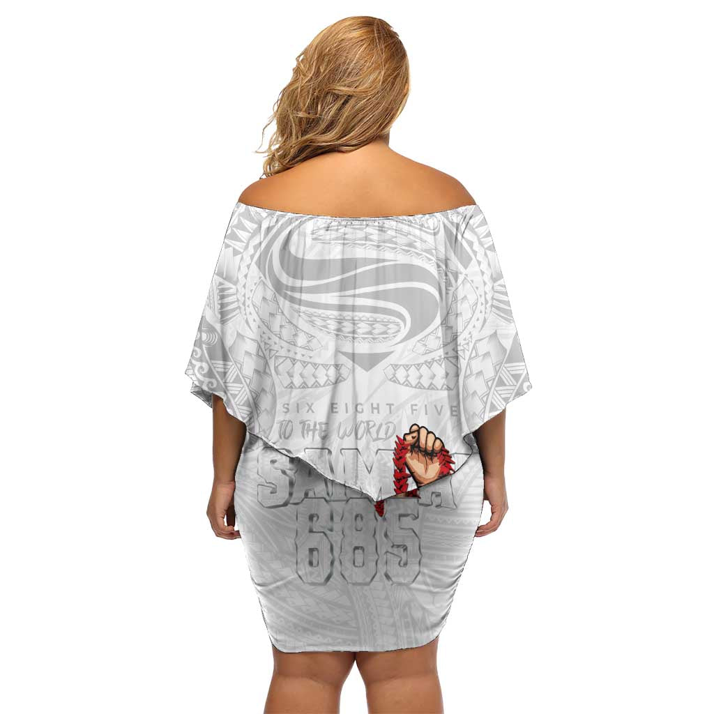 Super Samoa-Six Eight Five to The World Off Shoulder Short Dress Traditional Samoan Tattoo All White