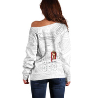Super Samoa-Six Eight Five to The World Off Shoulder Sweater Traditional Samoan Tattoo All White
