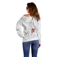 Super Samoa-Six Eight Five to The World Off Shoulder Sweater Traditional Samoan Tattoo All White