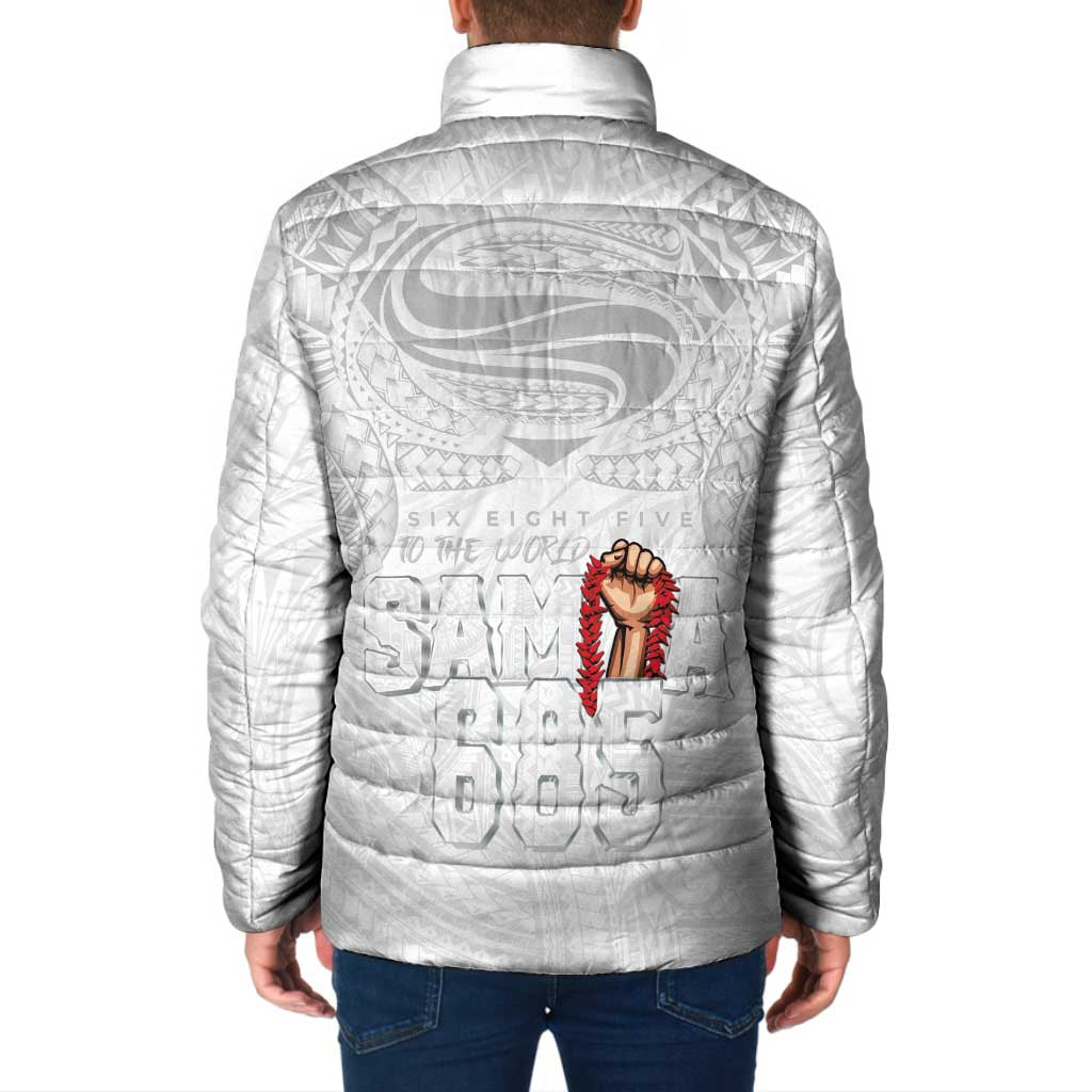 Super Samoa-Six Eight Five to The World Padded Jacket Traditional Samoan Tattoo All White