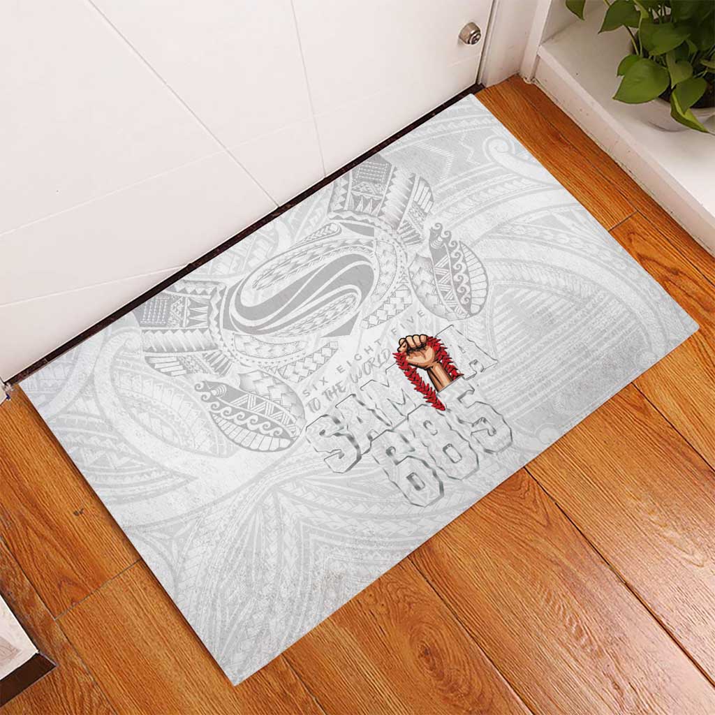 Super Samoa-Six Eight Five to The World Rubber Doormat Traditional Samoan Tattoo All White
