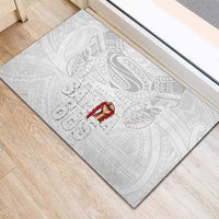 Super Samoa-Six Eight Five to The World Rubber Doormat Traditional Samoan Tattoo All White