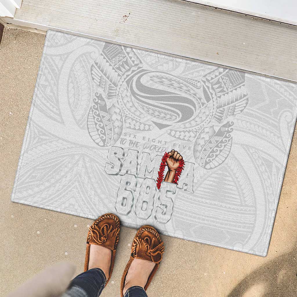 Super Samoa-Six Eight Five to The World Rubber Doormat Traditional Samoan Tattoo All White