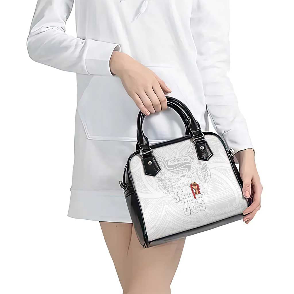 Super Samoa-Six Eight Five to The World Shoulder Handbag Traditional Samoan Tattoo All White