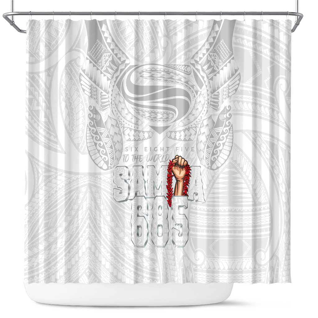 Super Samoa-Six Eight Five to The World Shower Curtain Traditional Samoan Tattoo All White