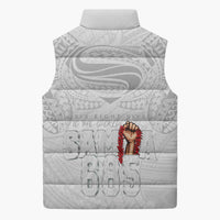 Super Samoa-Six Eight Five to The World Sleeveless Puffer Jacket Traditional Samoan Tattoo All White