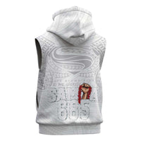 Super Samoa-Six Eight Five to The World Sleeveless Zip Hoodie Traditional Samoan Tattoo All White