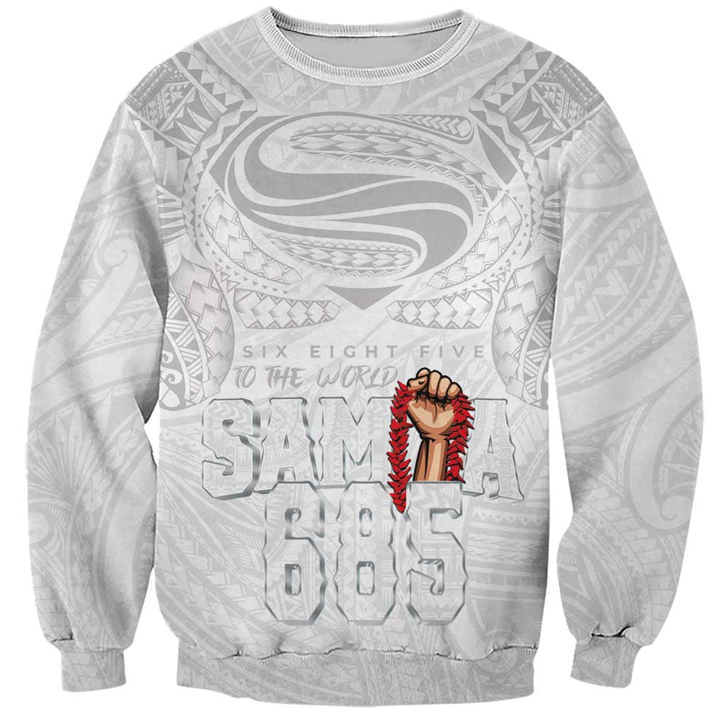 Super Samoa-Six Eight Five to The World Sweatshirt Traditional Samoan Tattoo All White