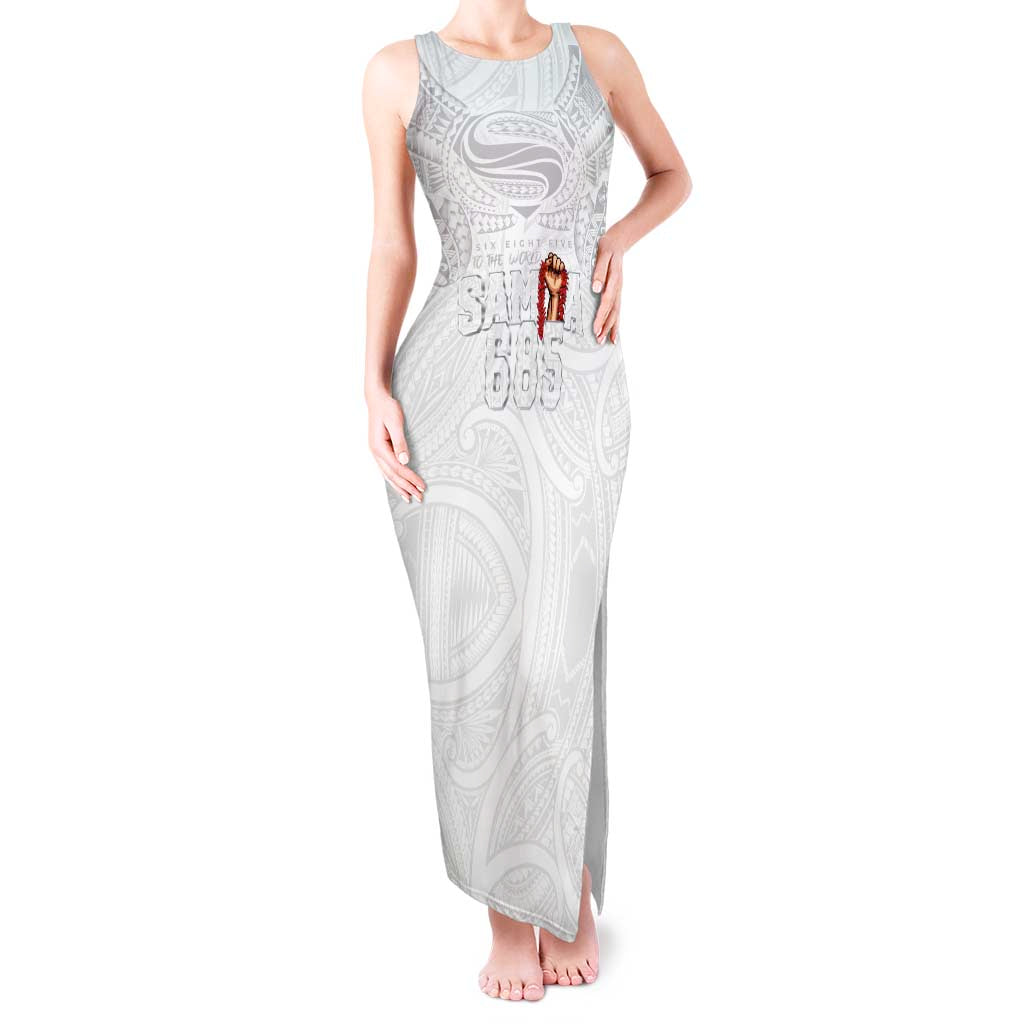 Super Samoa-Six Eight Five to The World Tank Maxi Dress Traditional Samoan Tattoo All White