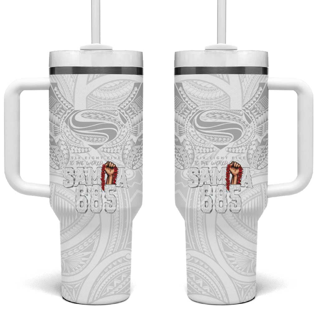 Super Samoa-Six Eight Five to The World Tumbler With Handle Traditional Samoan Tattoo All White
