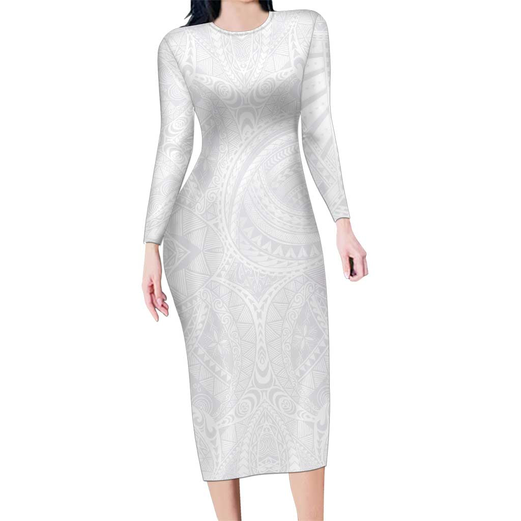 Lotu Tamaiti Samoan Art Tattoo Polynesian Pattern Family Matching Long Sleeve Bodycon Dress and Hawaiian Shirt LT03 Mom's Dress White - Polynesian Pride