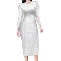 Lotu Tamaiti Samoan Art Tattoo Polynesian Pattern Family Matching Long Sleeve Bodycon Dress and Hawaiian Shirt LT03 Mom's Dress White - Polynesian Pride