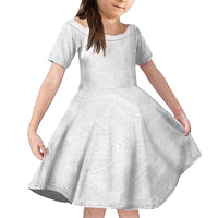 Lotu Tamaiti Samoan Art Tattoo Polynesian Pattern Family Matching Off The Shoulder Long Sleeve Dress and Hawaiian Shirt LT03 Daughter's Dress White - Polynesian Pride