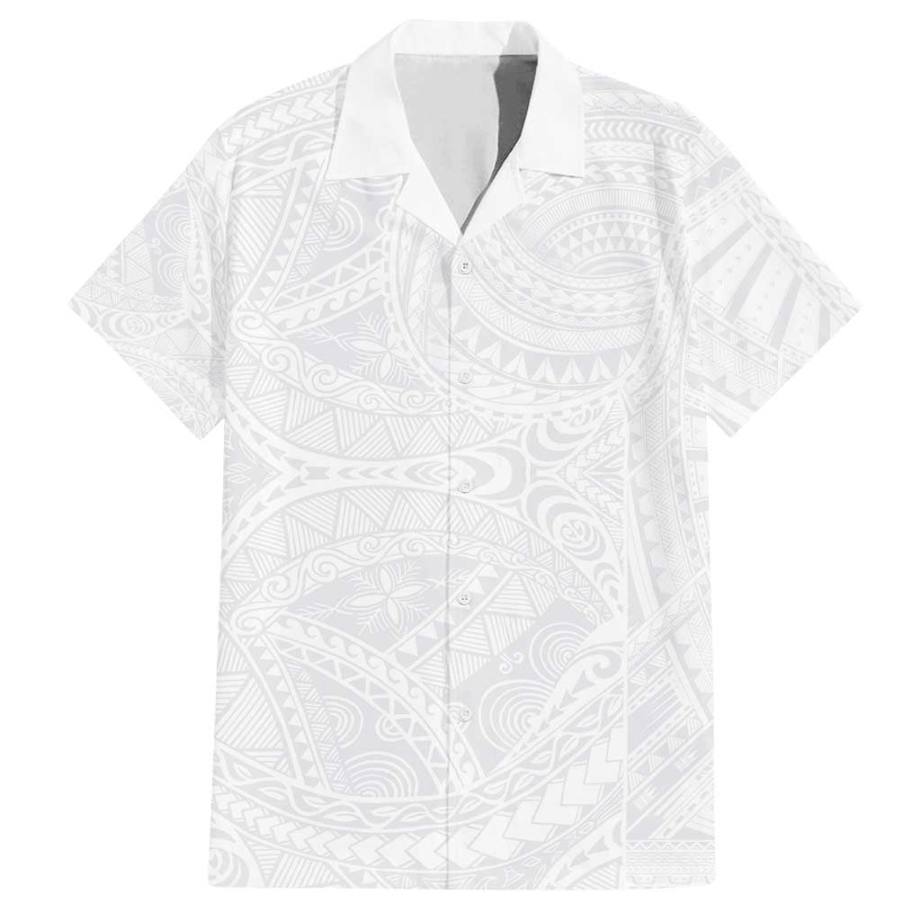 Lotu Tamaiti Samoan Art Tattoo Polynesian Pattern Family Matching Off Shoulder Maxi Dress and Hawaiian Shirt LT03 Dad's Shirt - Short Sleeve White - Polynesian Pride