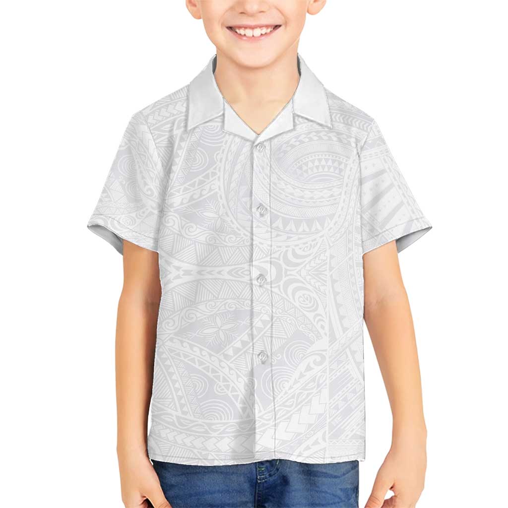 Lotu Tamaiti Samoan Art Tattoo Polynesian Pattern Family Matching Off Shoulder Maxi Dress and Hawaiian Shirt LT03 Son's Shirt White - Polynesian Pride