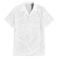 Lotu Tamaiti Samoan Art Tattoo Polynesian Pattern Family Matching Off Shoulder Short Dress and Hawaiian Shirt LT03 Dad's Shirt - Short Sleeve White - Polynesian Pride