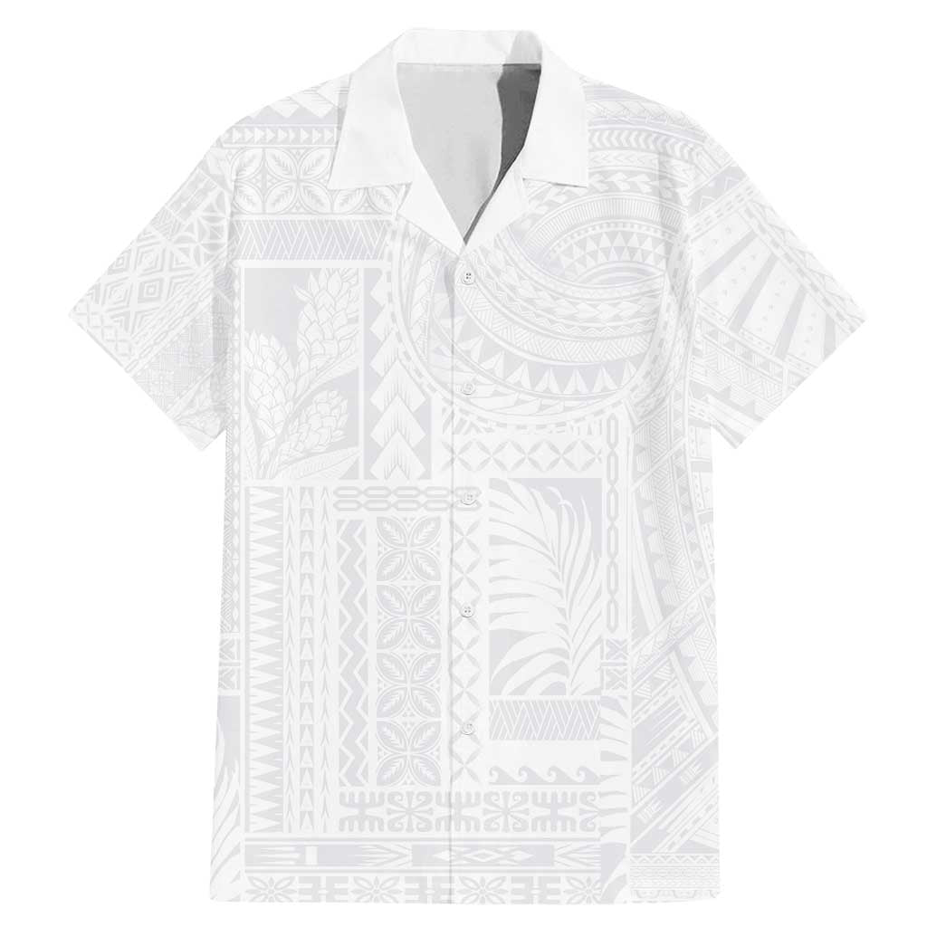 Lotu Tamaiti Samoan Art Tattoo Siapo Pattern Family Matching Mermaid Dress and Hawaiian Shirt LT03 Dad's Shirt - Short Sleeve White - Polynesian Pride