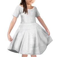 Lotu Tamaiti Samoan Art Tattoo Siapo Pattern Family Matching Off The Shoulder Long Sleeve Dress and Hawaiian Shirt LT03 Daughter's Dress White - Polynesian Pride