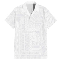 Lotu Tamaiti Samoan Art Tattoo Siapo Pattern Family Matching Off Shoulder Maxi Dress and Hawaiian Shirt LT03 Dad's Shirt - Short Sleeve White - Polynesian Pride
