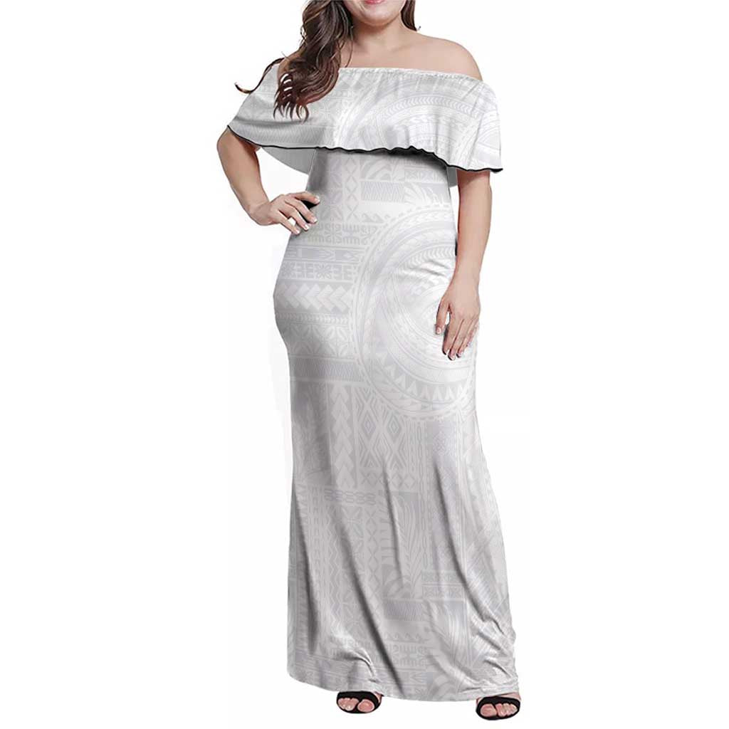 Lotu Tamaiti Samoan Art Tattoo Siapo Pattern Family Matching Off Shoulder Maxi Dress and Hawaiian Shirt LT03 Mom's Dress White - Polynesian Pride