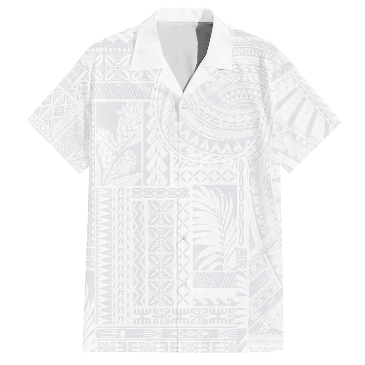 Lotu Tamaiti Samoan Art Tattoo Siapo Pattern Family Matching Off Shoulder Short Dress and Hawaiian Shirt LT03 Dad's Shirt - Short Sleeve White - Polynesian Pride