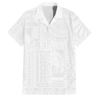 Lotu Tamaiti Samoan Art Tattoo Siapo Pattern Family Matching Off Shoulder Short Dress and Hawaiian Shirt LT03 Dad's Shirt - Short Sleeve White - Polynesian Pride