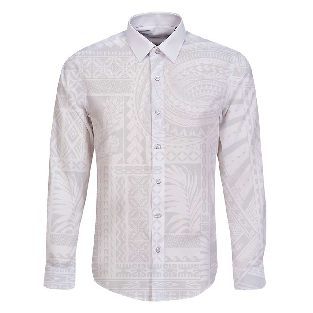 Lotu Tamaiti Samoan Art Tattoo Siapo Pattern Family Matching Short Sleeve Bodycon Dress and Hawaiian Shirt LT03 Dad's Shirt - Long Sleeve White - Polynesian Pride