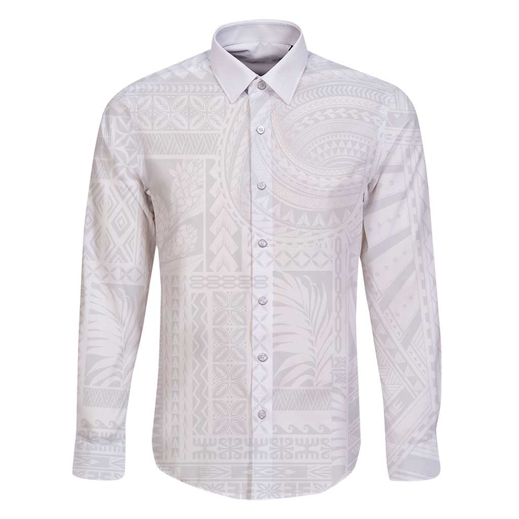 Lotu Tamaiti Samoan Art Tattoo Siapo Pattern Family Matching Summer Maxi Dress and Hawaiian Shirt LT03 Dad's Shirt - Long Sleeve White - Polynesian Pride
