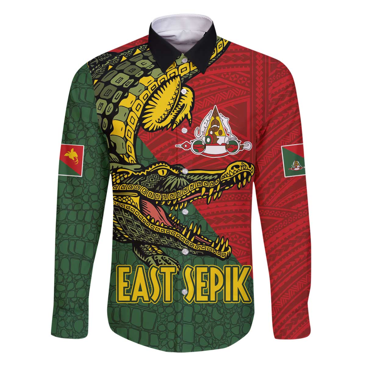 Sepik River Crocodile & Arts Festival Melanesian Pattern Family Matching Off The Shoulder Long Sleeve Dress and Hawaiian Shirt LT03 Dad's Shirt - Long Sleeve Red - Polynesian Pride