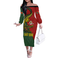 Sepik River Crocodile & Arts Festival Melanesian Pattern Family Matching Off The Shoulder Long Sleeve Dress and Hawaiian Shirt LT03 Mom's Dress Red - Polynesian Pride