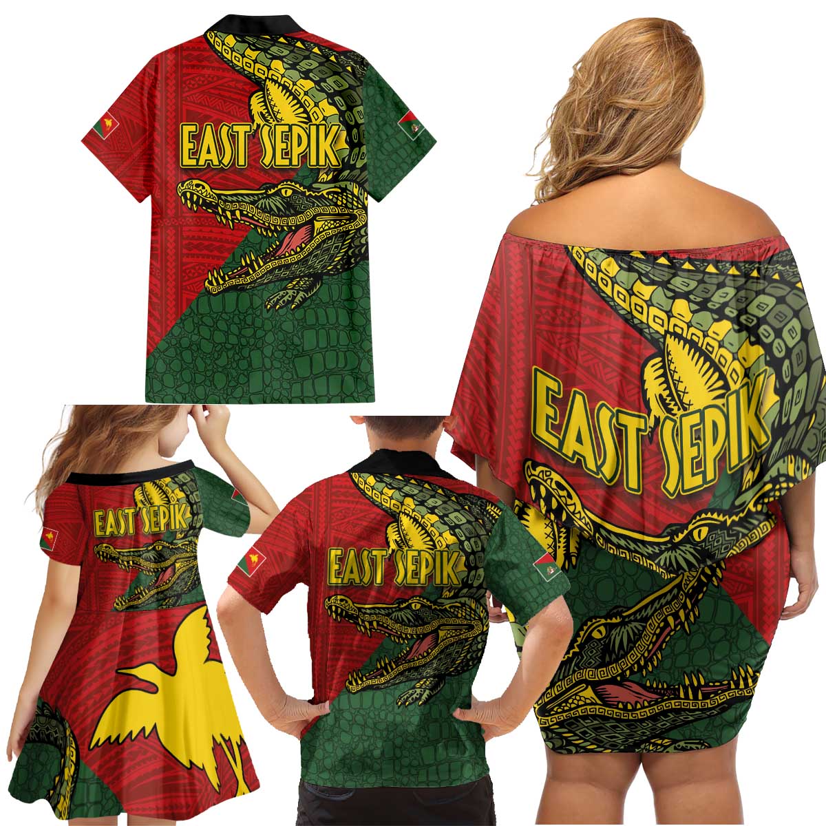 Sepik River Crocodile & Arts Festival Melanesian Pattern Family Matching Off Shoulder Short Dress and Hawaiian Shirt LT03 - Polynesian Pride