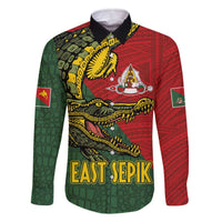 Sepik River Crocodile & Arts Festival Melanesian Pattern Family Matching Off Shoulder Short Dress and Hawaiian Shirt LT03 Dad's Shirt - Long Sleeve Red - Polynesian Pride
