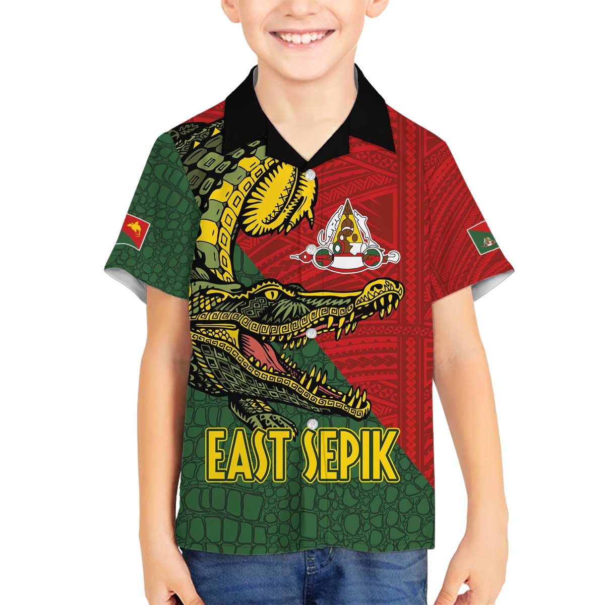 Sepik River Crocodile & Arts Festival Melanesian Pattern Family Matching Off Shoulder Short Dress and Hawaiian Shirt LT03 Son's Shirt Red - Polynesian Pride