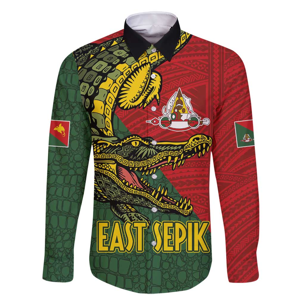 Sepik River Crocodile & Arts Festival Melanesian Pattern Family Matching Tank Maxi Dress and Hawaiian Shirt LT03 Dad's Shirt - Long Sleeve Red - Polynesian Pride