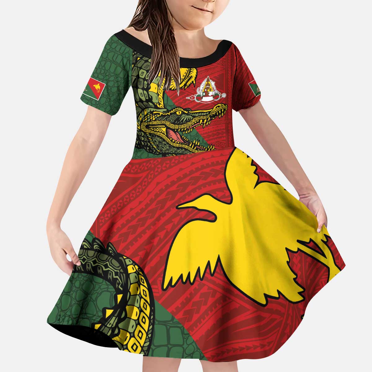 Sepik River Crocodile & Arts Festival Melanesian Pattern Kid Short Sleeve Dress LT03 KID Red - Polynesian Pride