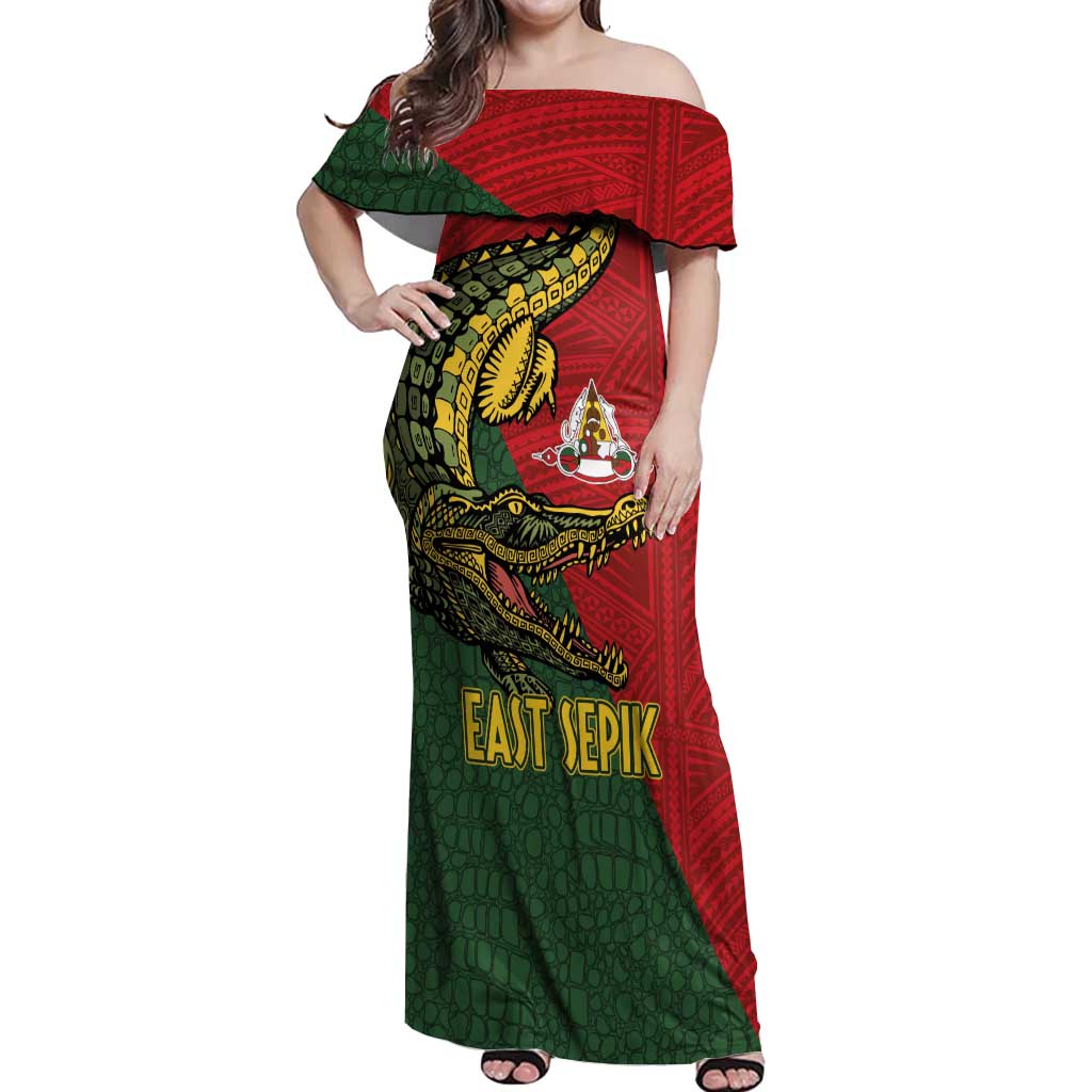 Sepik River Crocodile & Arts Festival Melanesian Pattern Off Shoulder Maxi Dress LT03 Women Red - Polynesian Pride