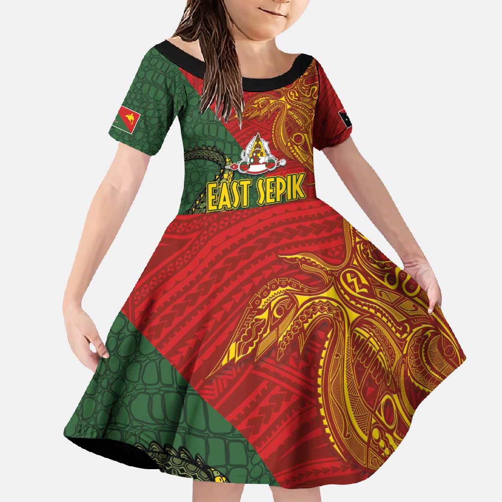 Sepik River Crocodile & Arts Festival Family Matching Long Sleeve Bodycon Dress and Hawaiian Shirt Bird-of-paradise Melanesian Tattoo LT03 Daughter's Dress Red - Polynesian Pride