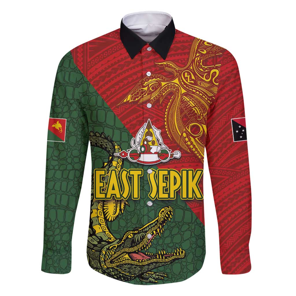 Sepik River Crocodile & Arts Festival Family Matching Mermaid Dress and Hawaiian Shirt Bird-of-paradise Melanesian Tattoo LT03 Dad's Shirt - Long Sleeve Red - Polynesian Pride