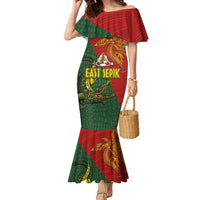Sepik River Crocodile & Arts Festival Family Matching Mermaid Dress and Hawaiian Shirt Bird-of-paradise Melanesian Tattoo LT03 Mom's Dress Red - Polynesian Pride