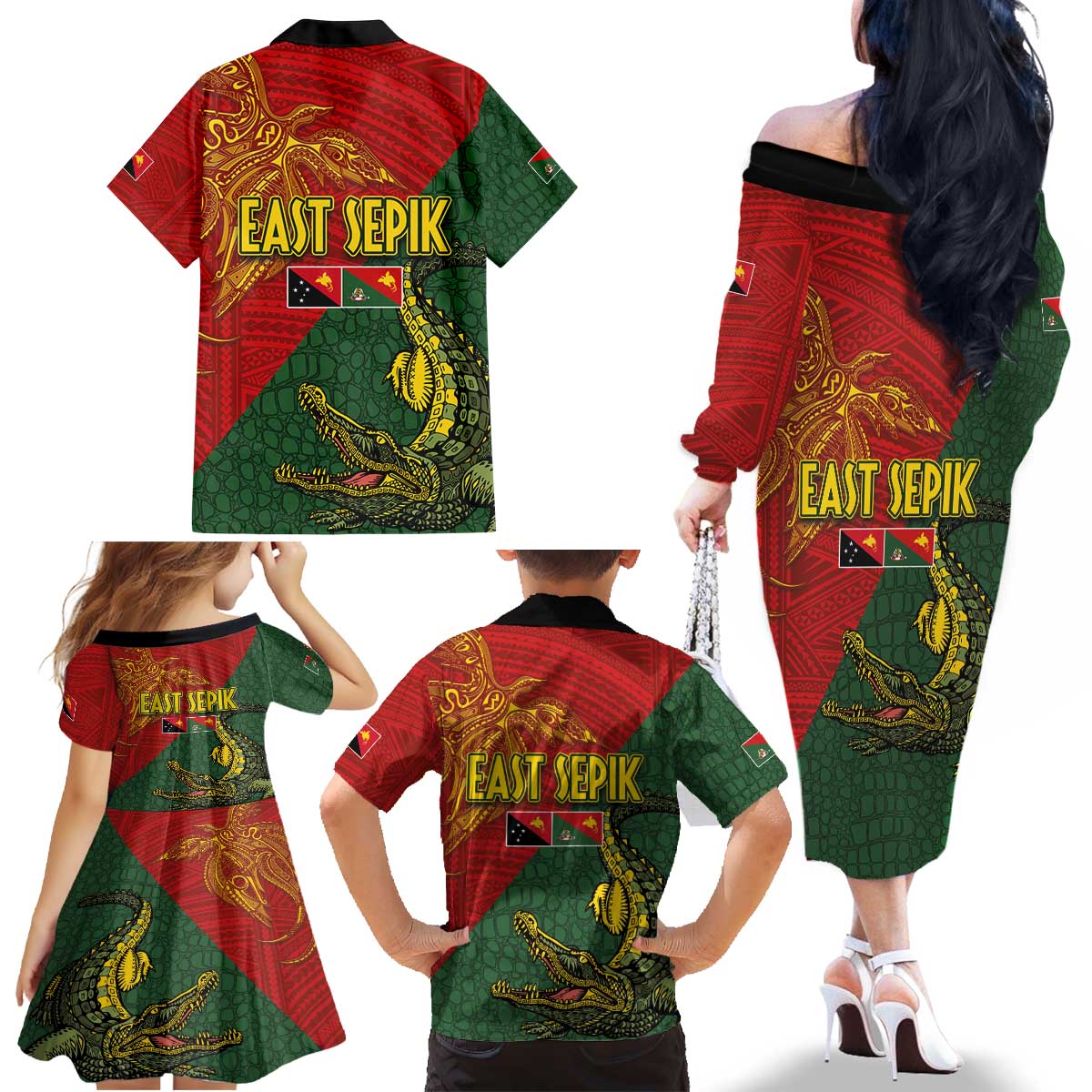 Sepik River Crocodile & Arts Festival Family Matching Off The Shoulder Long Sleeve Dress and Hawaiian Shirt Bird-of-paradise Melanesian Tattoo LT03 - Polynesian Pride