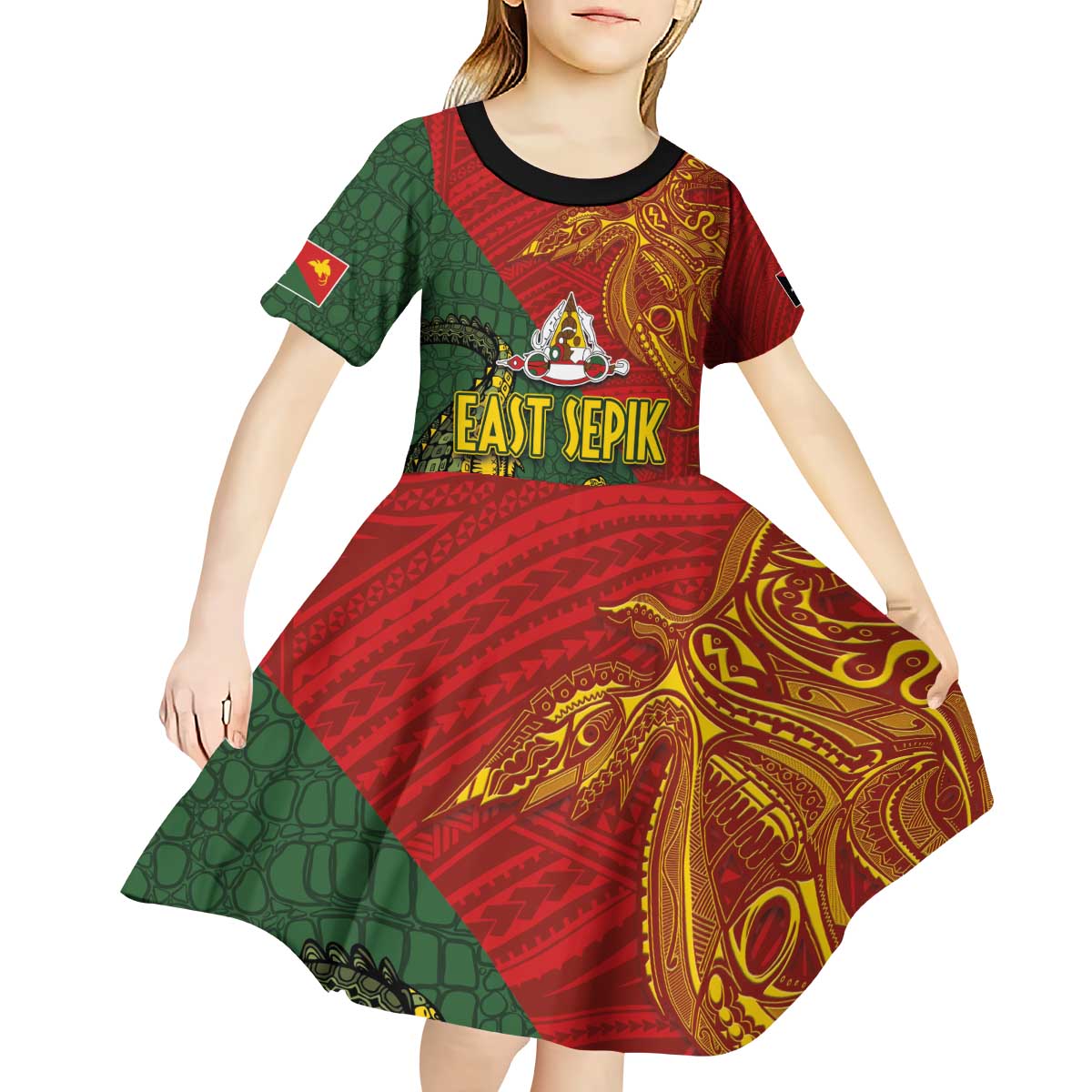 Sepik River Crocodile & Arts Festival Kid Short Sleeve Dress Bird-of-paradise Melanesian Tattoo LT03 - Polynesian Pride