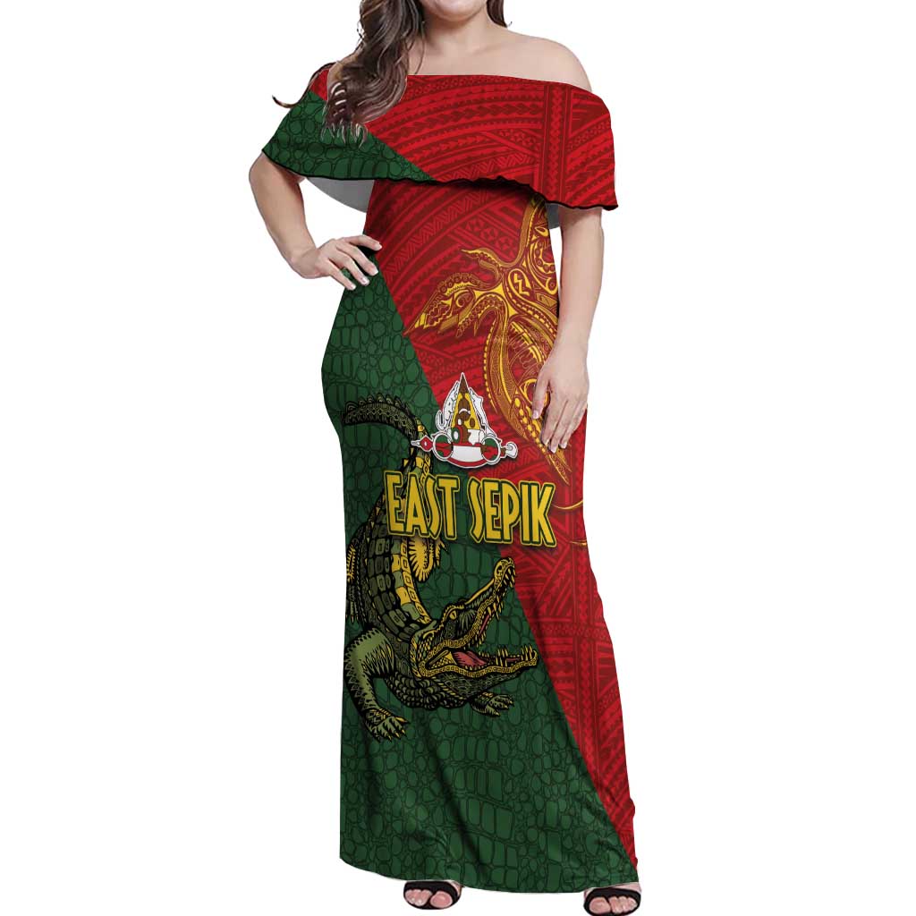 Sepik River Crocodile & Arts Festival Off Shoulder Maxi Dress Bird-of-paradise Melanesian Tattoo LT03 Women Red - Polynesian Pride