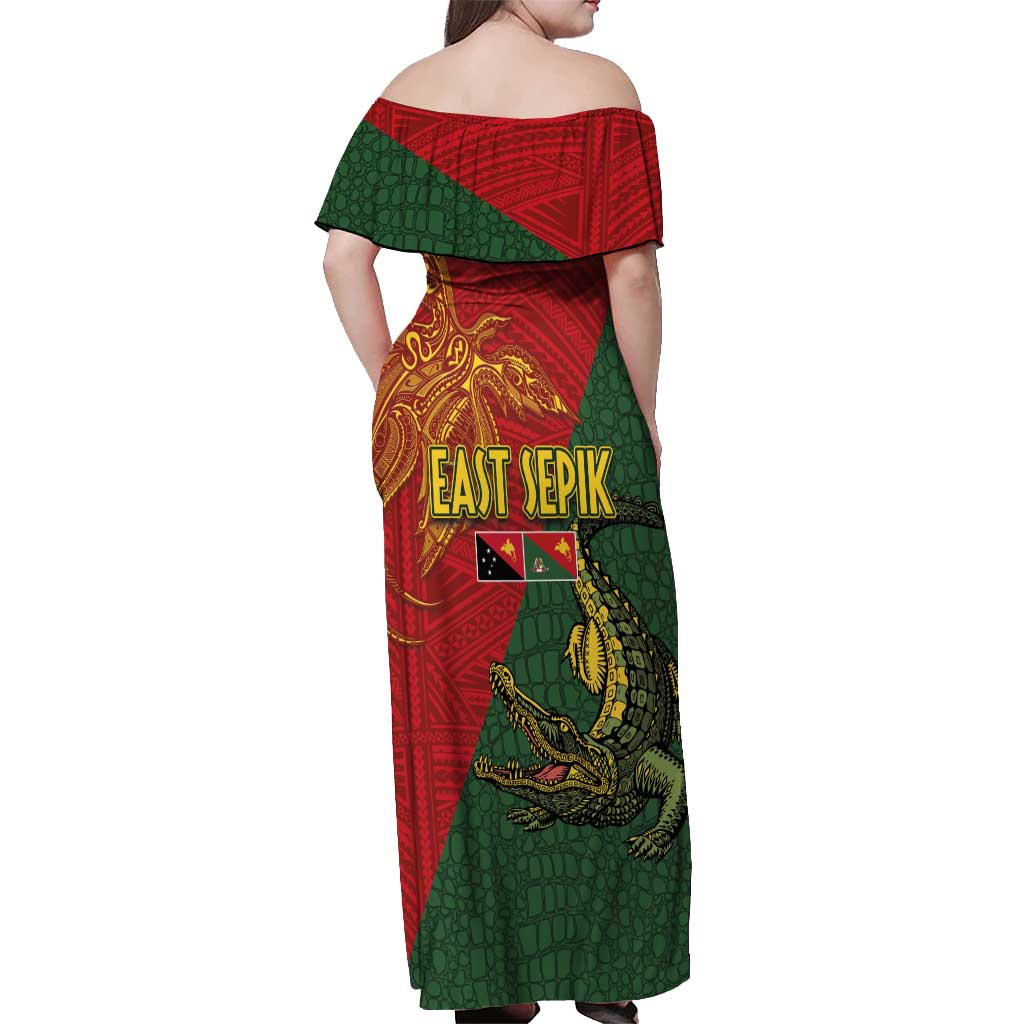 Sepik River Crocodile & Arts Festival Off Shoulder Maxi Dress Bird-of-paradise Melanesian Tattoo LT03 - Polynesian Pride