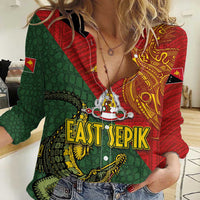 Sepik River Crocodile & Arts Festival Women Casual Shirt Bird-of-paradise Melanesian Tattoo LT03 Female Red - Polynesian Pride